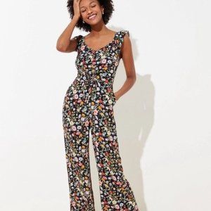 LOFT Lily Ruffle Floral Tie Front Jumpsuit